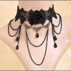 Black rose🥀 black lace goth choker necklace